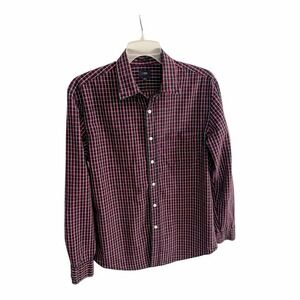 J. Crew Slim Button-Up Shirt Men's Size L Navy Red Long Sleeve Plaid Cotton